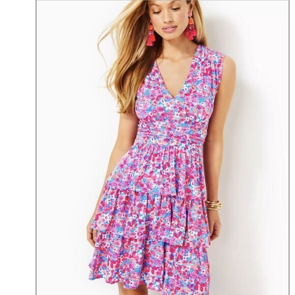 Lilly Pulitzer Mini  Dress Womens Size Small Floral Sleeveless Tiered Ruffle - Picture 1 of 16